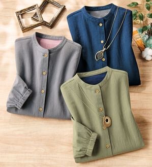 ルフラン（ルフラン）の「【３色組】綿１００％ワッシャー加工のおうちシャツ（ホームウェア）」｜詳細画像