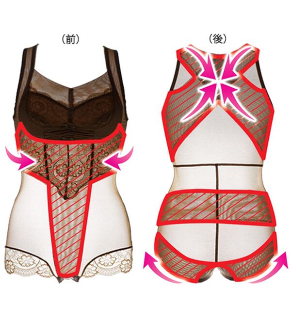 LAVIENNE（ラヴィエンヌ）の「【２色組】グラマーさんの綿入りお腹スッキリボディスーツ（ボディスーツ・シェイパー）」｜詳細画像