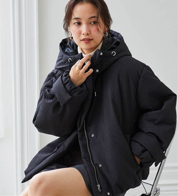 RANAN（ラナン）の「マイクロチェックショートファイバー中わたブルゾン（ブルゾン）」｜ブラック