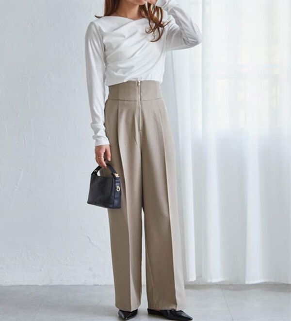 RANAN（ラナン）の「ハイウエストジップワイドパンツ（ワイドパンツ・ガウチョ）」｜詳細画像