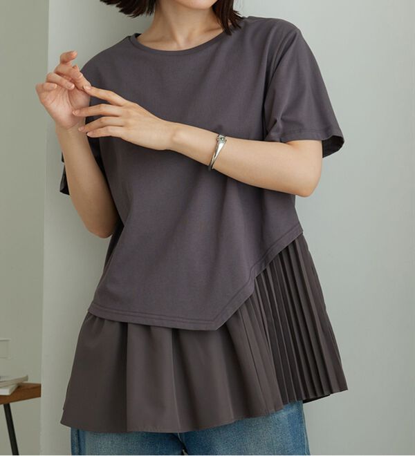 BELLUNA（ベルーナ）の「異素材使い裾アシメデザインチュニック（チュニック）」｜詳細画像