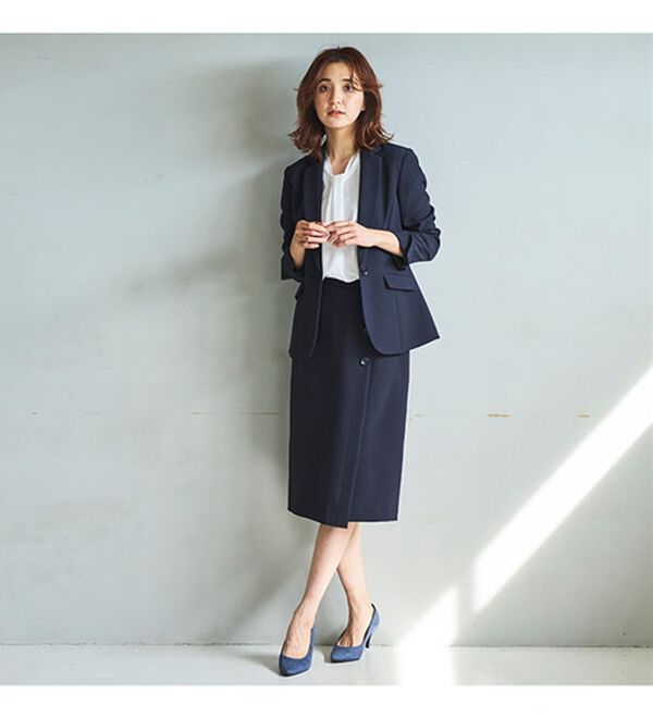 GeeRA（ジーラ）の「【ジャケット+2ボトム】洗えるストレッチ！ジャケット＆ブラウス＆ワイドパンツ＆スカートスーツセット（パンツスーツ）」｜詳細画像