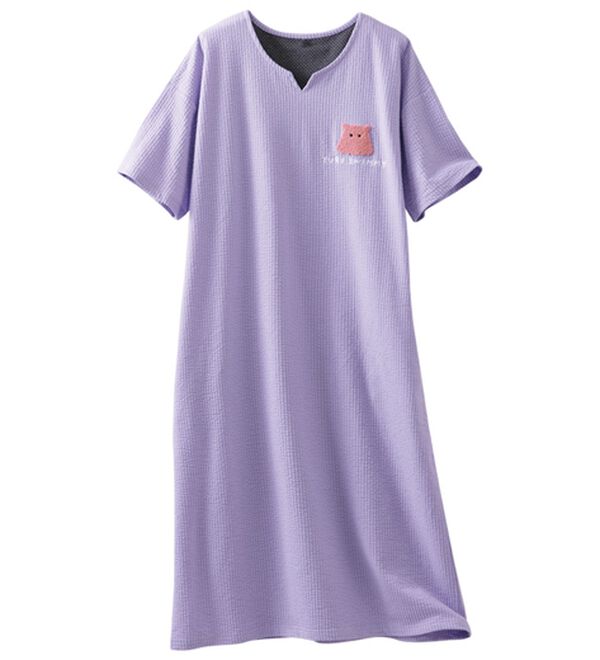 LAVIENNE（ラヴィエンヌ）の「＜遠赤外線ウェア＞ゆるスイミーサッカーワンピース（パジャマ・ルームウェア）」｜詳細画像