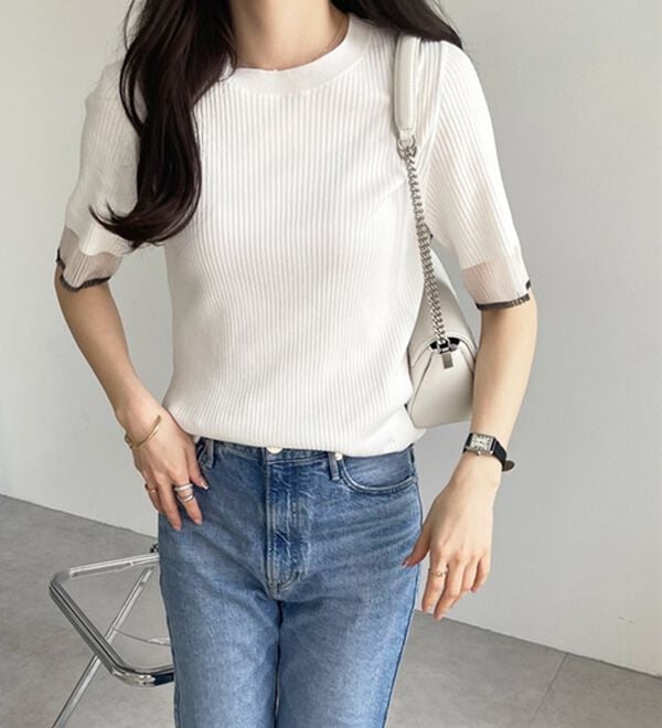 GeeRA（ジーラ）の「『ドラマ着用商品』 袖口シアーリブニット（ニット・セーター）」｜詳細画像