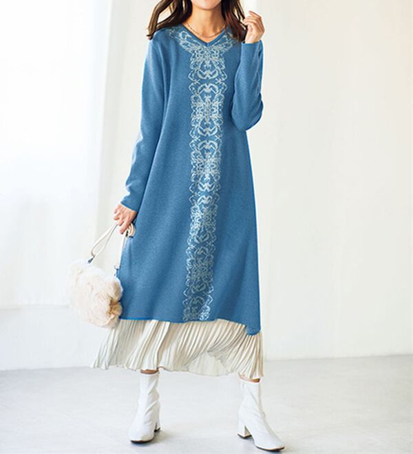 BELLUNA（ベルーナ）の「ラメジャカード編みニットチュニック（ニットワンピース）」｜詳細画像