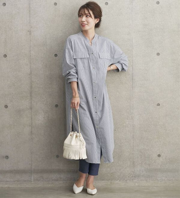 BELLUNA（ベルーナ）の「胸ポケット付キーネックシャツワンピース（チュニック）」｜詳細画像