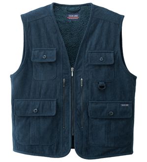 「柔らかコーデュロイ裏ボア多ポケットベスト（メンズベスト）」｜ネイビー