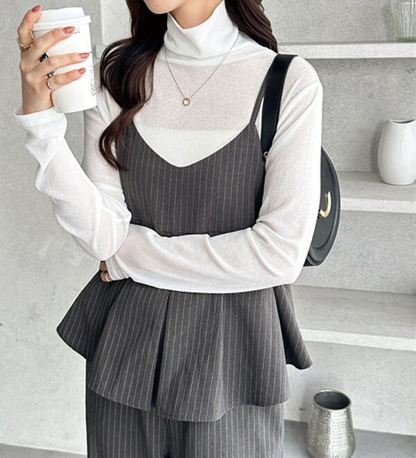 GeeRA（ジーラ）の「セットアップ風プリーツビスチェキャミサロペ（オールインワン）」｜詳細画像