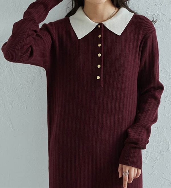 RANAN（ラナン）の「ポロカラーリブニットワンピース（ロングワンピース）」｜詳細画像