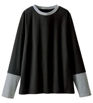 BELLUNA（ベルーナ）の「配色リブ素材クルーネックプルオーバー（カットソー）」｜黒&times;杢グレー