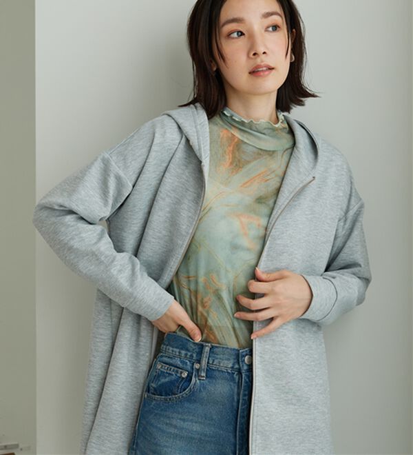 BELLUNA（ベルーナ）の「フードデザインとろみ素材ジップアップパーカー（パーカー）」｜詳細画像