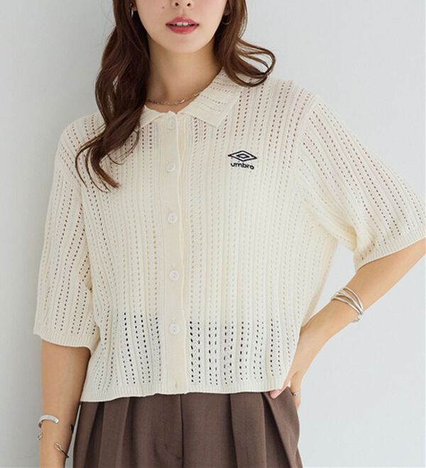 Viola e Viola（ヴィオラ エ ヴィオラ）の「【アンブロ】透かし編みポロカーディガン（ニットカーディガン）」｜詳細画像