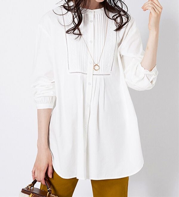 BELLUNA（ベルーナ）の「レース&times;ピンタック使いシャツチュニック（チュニック）」｜詳細画像