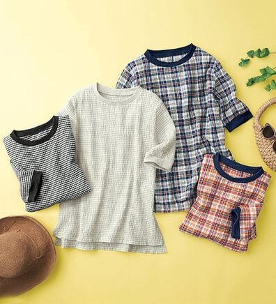 BELLUNA（ベルーナ）の「リブ付チェック柄涼感Ｔブラウス（ブラウス）」