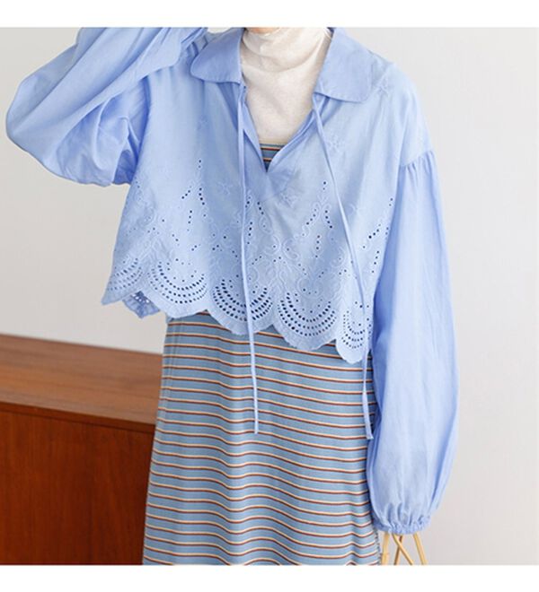 GeeRA（ジーラ）の「刺しゅうデザインショート丈ブラウス（ブラウス）」｜詳細画像