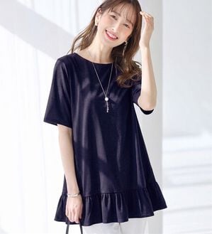 alotta（アロッタ）の「【接触冷感】すっきり細見え！裾フリルＡラインチュニックＴシャツ（チュニック）」｜詳細画像
