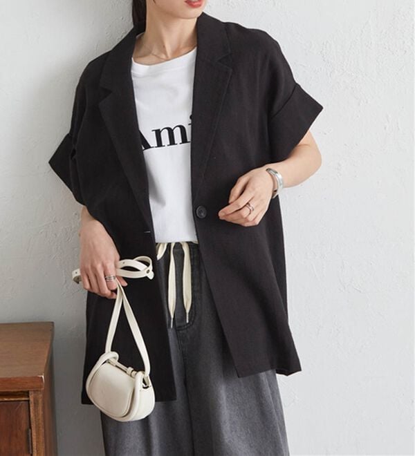 RANAN（ラナン）の「クレープジャカードハーフスリーブジャケット（テーラードジャケット）」｜詳細画像