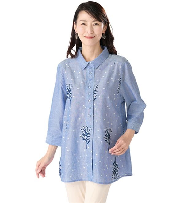 「麻混刺しゅうブラウス（ブラウス）」｜1