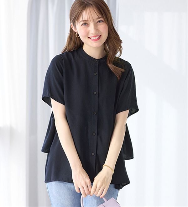 alotta（アロッタ）の「【イージーケア】バックフリルデザインブラウス（ブラウス）」｜ネイビー