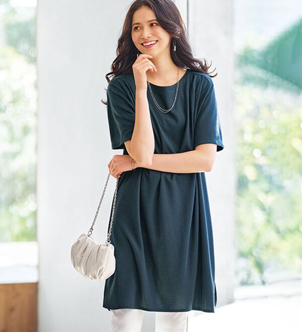 ターコイズ 五分袖 チュニック