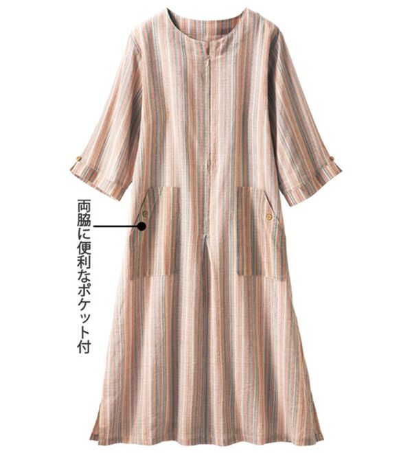 「さらり綿１００％しじら織調ワンピース（パジャマ・ルームウェア）」｜詳細画像