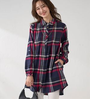 BELLUNA（ベルーナ）の「多ボタン使いチェック柄シャツチュニック（チュニック）」｜詳細画像