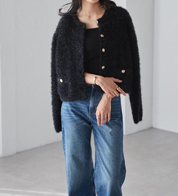 RANAN（ラナン）の「ゴールド調ボタンラメシャギーカーディガン（ニットカーディガン）」｜詳細画像