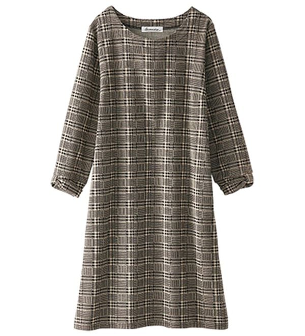 BELLUNA（ベルーナ）の「ダブルジャカード素材チュニックワンピース（チュニックワンピース）」｜ベージュ系チェック