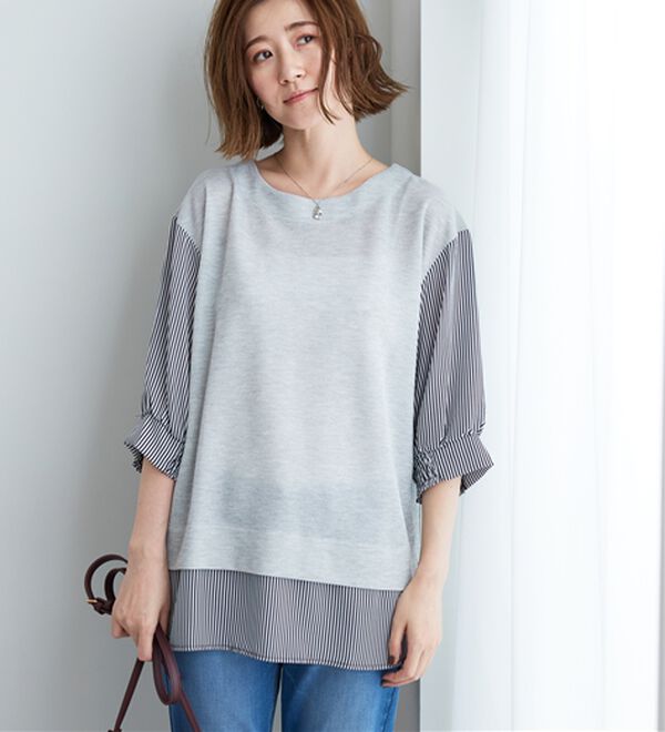 BELLUNA（ベルーナ）の「ラメ調素材シャツフェイクチュニック（チュニック）」｜詳細画像