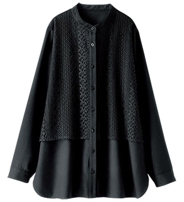 BELLUNA（ベルーナ）の「レース重ねシャツチュニック（チュニック）」｜黒