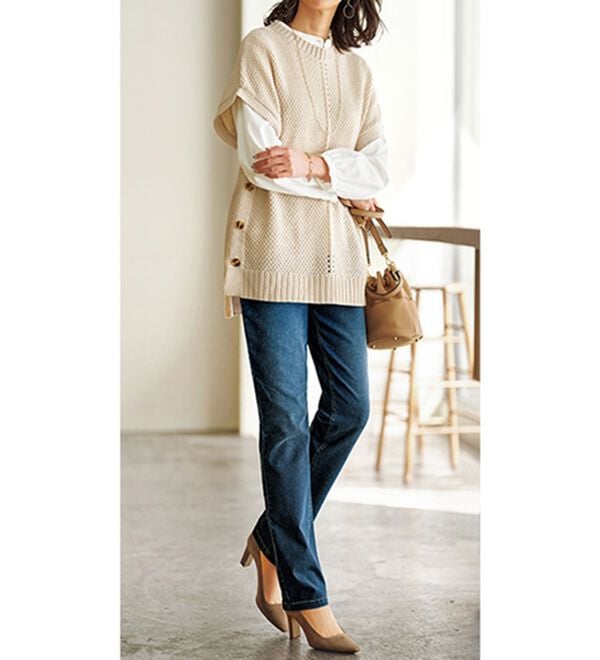 BELLUNA（ベルーナ）の「ふんわり裏起毛ストレッチデニムパンツ（フルレングスパンツ）」｜詳細画像