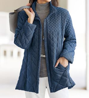 BELLUNA（ベルーナ）の「デニム調素材中わたパネルキルティング使いコート（ハーフコート）」｜詳細画像