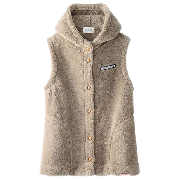 ベージュ フリースフード付きベストとスカートセット