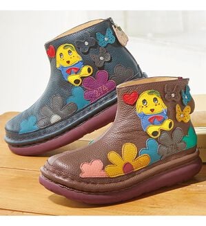 BELLUNA（ベルーナ）の「＜ふなっしー&times;エスタシオン＞幅広牛革お花畑ブーツ（ブーツ）」｜詳細画像