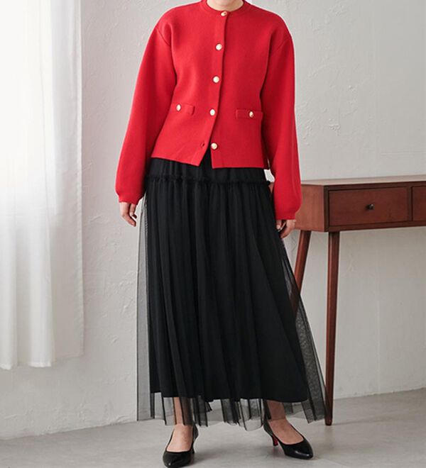 RANAN（ラナン）の「ふわっと可愛いフリルギャザーチュールスカート（ロングスカート）」｜詳細画像