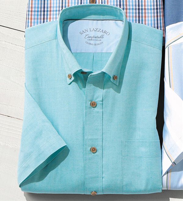 「大人のサマーオックス半袖シャツ（メンズシャツ）」｜ターコイズ