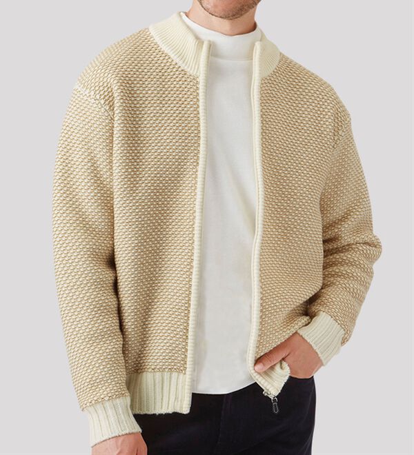 「お洒落編地柄ニットジャケット（メンズブルゾン）」｜詳細画像