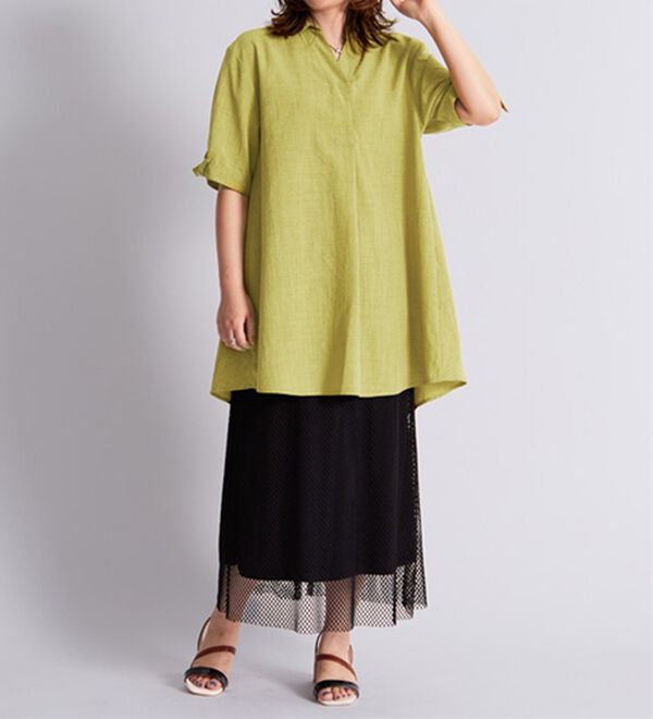 BELLUNA（ベルーナ）の「【接触冷感】麻調素材袖リボン使いシャツチュニック（チュニック）」｜詳細画像