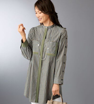 BELLUNA（ベルーナ）の「先染ドビー素材ストライプ配色デザインシャツ（シャツ）」