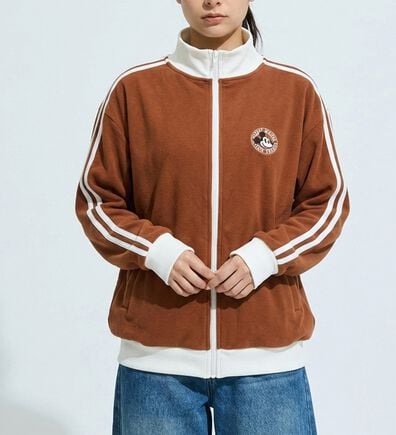 「＜Disney＞【ミッキー＆ミニー】フェイス刺しゅう裏毛トラックジャケットキャメル（ミッキー）（パーカー）」