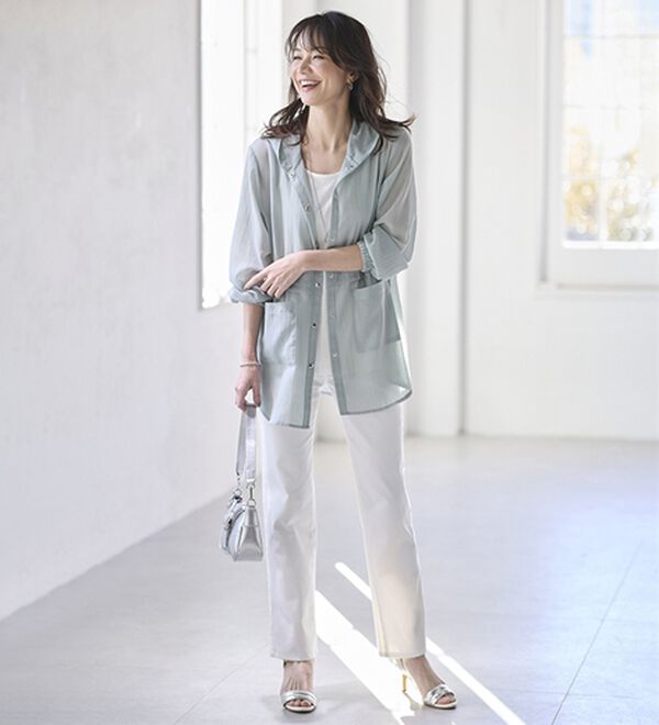 BELLUNA（ベルーナ）の「シャリっと涼しげ透け感フードパーカー（パーカー）」｜詳細画像