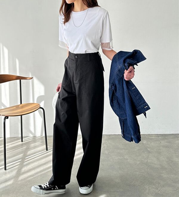 GeeRA（ジーラ）の「コットンワイドベイカーパンツ（フルレングスパンツ）」｜詳細画像