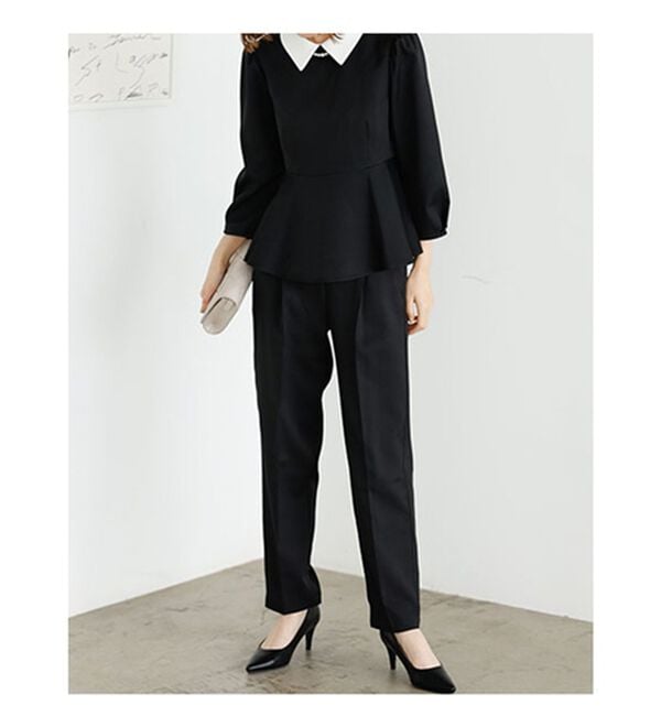 GeeRA（ジーラ）の「ミニ衿ペプラムデザインセットアップ（パンツスーツ）」｜詳細画像