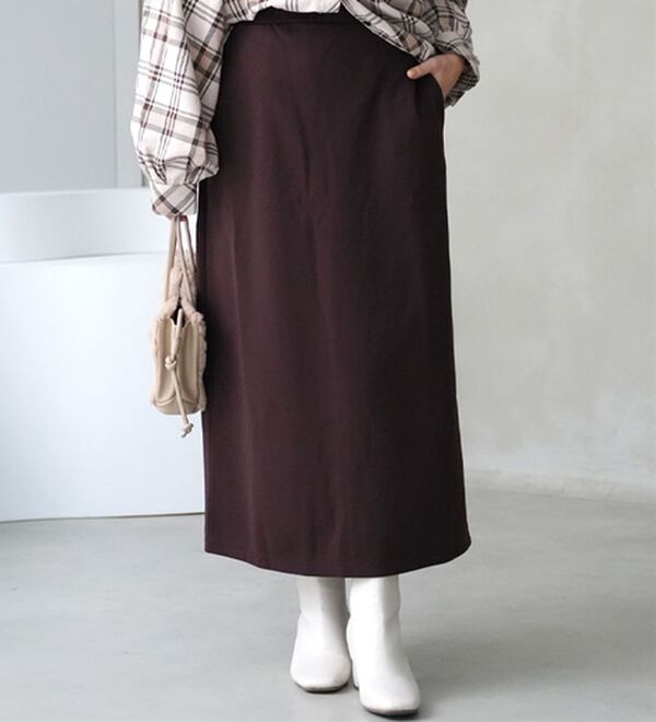 A HAPPY MARILYN（アハッピーマリリン）の「【Ｌ～８Ｌ】腰の張りを拾わない カラーで楽しむ 裏起毛バージョン タイトスカート（ロングスカート）」｜ブラウン