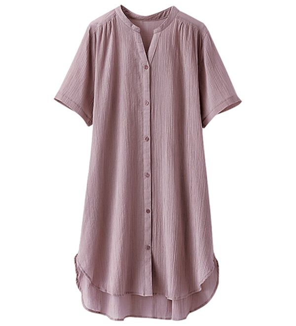 BELLUNA（ベルーナ）の「綿１００％楊柳素材スキッパー半袖ワンピース（その他ワンピース）」｜詳細画像