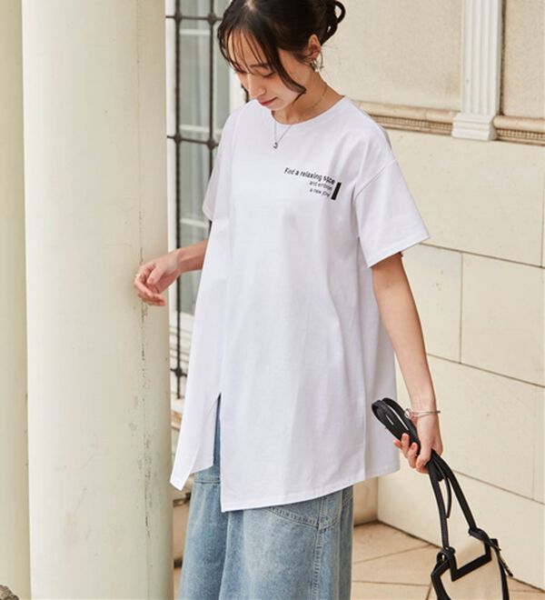 RANAN（ラナン）の「【ひんやり】ロゴプリントチュニックTシャツ（Tシャツ）」｜詳細画像