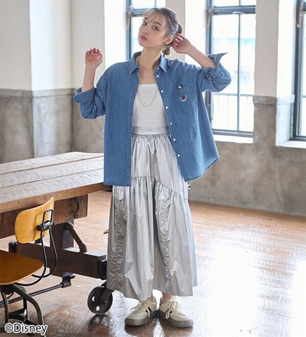 BELLUNA（ベルーナ）の「＜Ｄｉｓｎｅｙ＞【ミッキー】飛ばし刺しゅうデニムシャツジャケット（シャツ）」｜詳細画像