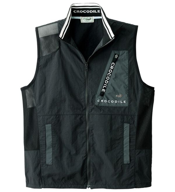 「＜クロコダイル＞エアースルー多機能ベスト（メンズベスト）」｜ブラック