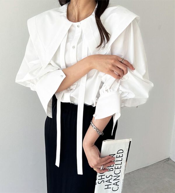 GeeRA（ジーラ）の「ケープ衿シャツブラウス（ブラウス）」｜詳細画像