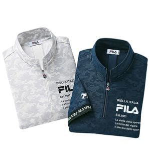 「【２枚組】＜フィラ＞キシリトール加工ハーフジップポロ（メンズポロシャツ）」｜迷彩柄